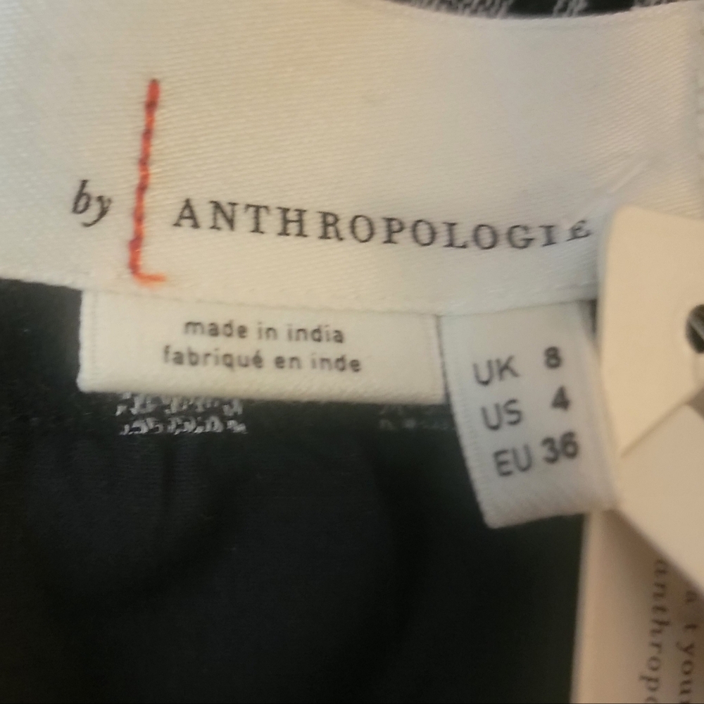 Anthropologie Black And White Plaid Dress With Blue Embroidery - Picture 8 of 11